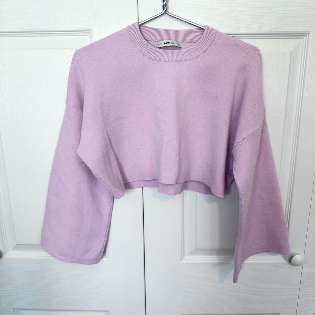 Zara Lilac Wide Sleeve Cropped Sweater Medium